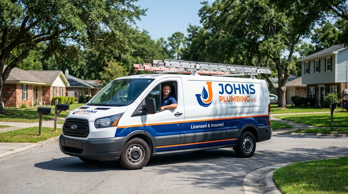 Johns Plumbing LLC service van in Essexville, MI