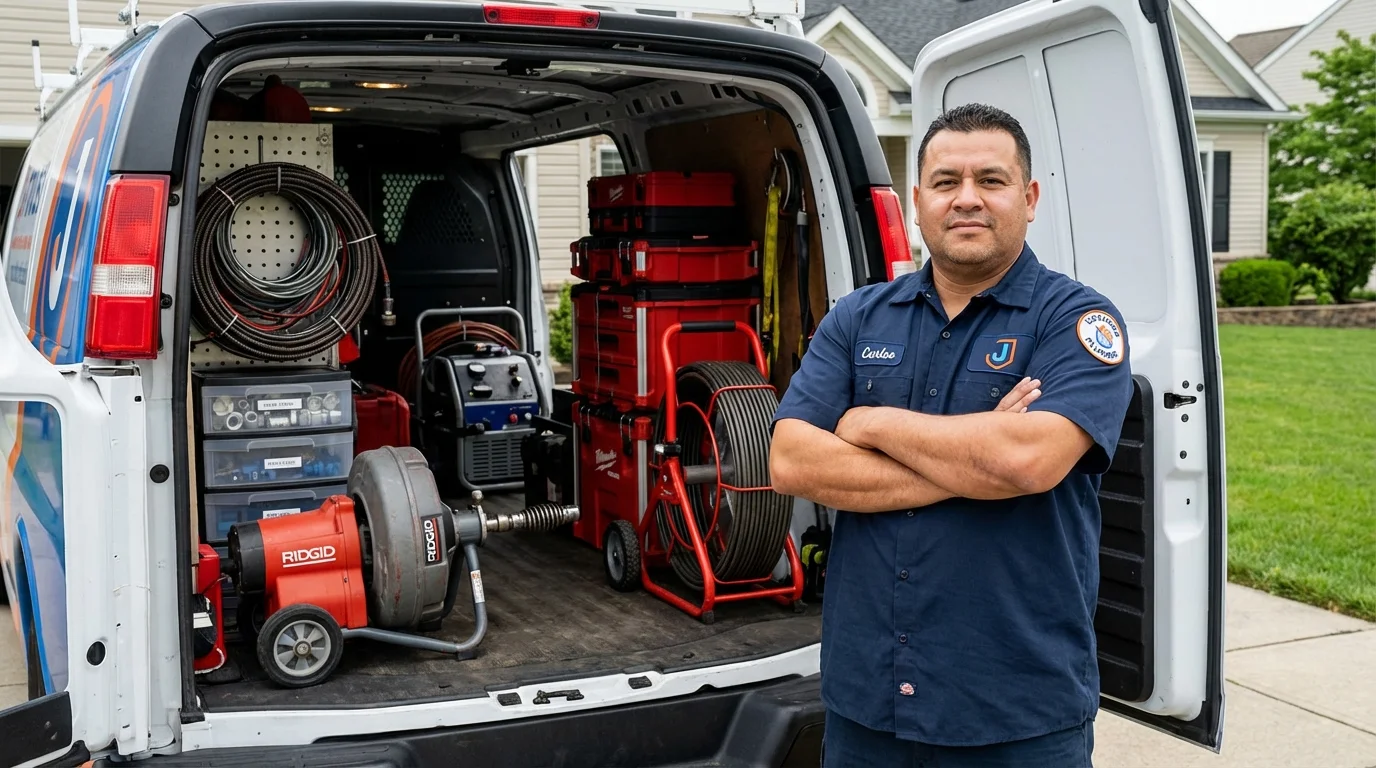 Professional drain cleaning equipment and Johns Plumbing LLC plumber in Essexville