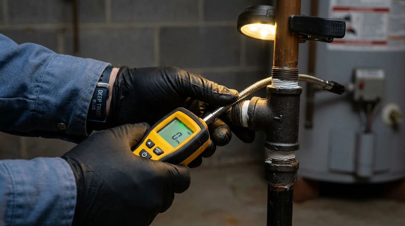 Gas leak detection with electronic sniffer by Johns Plumbing LLC in Essexville