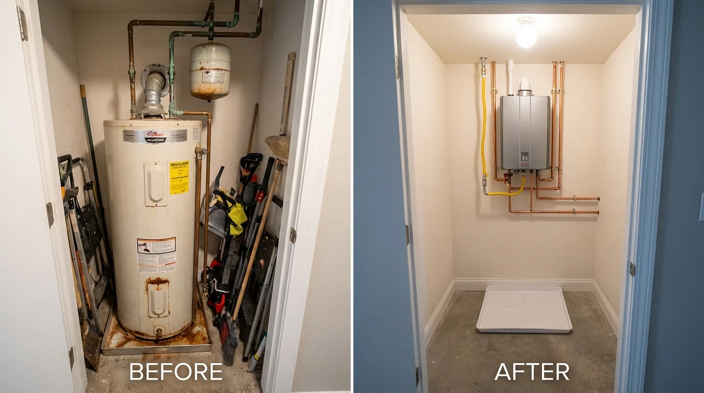 Tank water heater versus wall-mounted tankless unit comparison for Essexville, MI homeowners